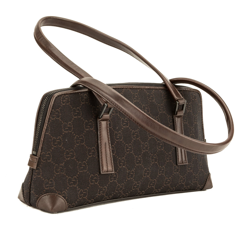 Gucci Brown Leather GG Canvas Small Shoulder Bag (3903004) – LuxeDH