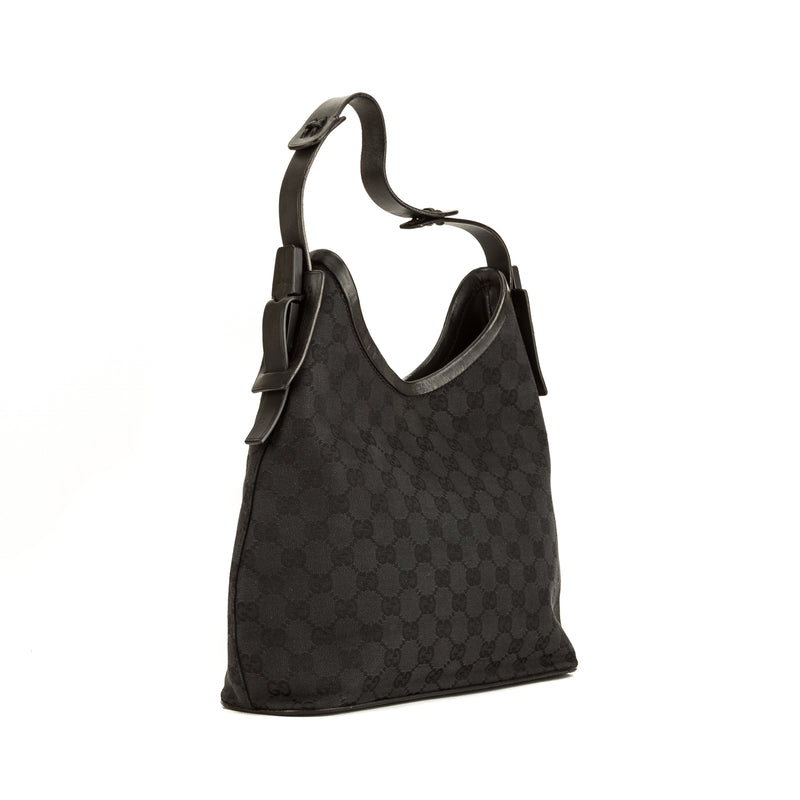 Gucci Black Leather GG Monogram Canvas Hobo Bag (4025005) – LuxeDH