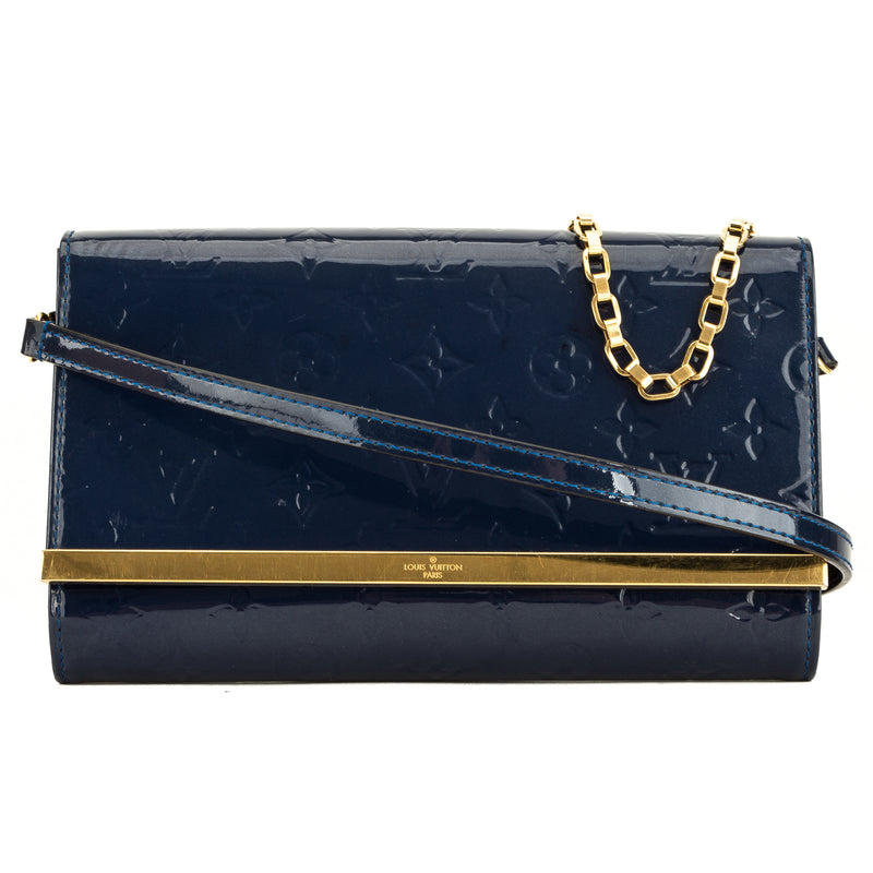 Louis Navy Blue Monogram Vernis Leather Ana Chain Clutch (4056016) LuxeDH