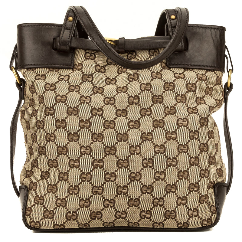 Gucci Brown Leather GG Monogram Canvas Tote Bag (4102004) – LuxeDH
