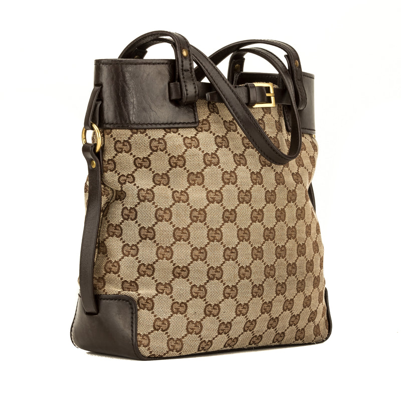 Gucci Brown Leather GG Monogram Canvas Tote Bag (4102004) – LuxeDH