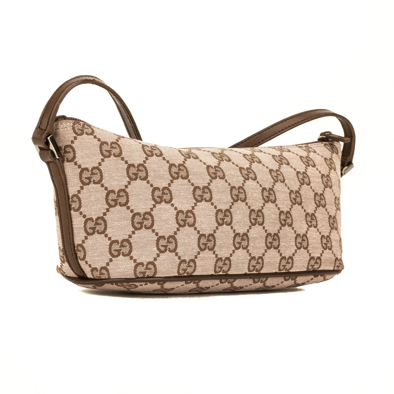 Gucci Brown Leather GG Monogram Canvas Pochette Bag (4110006) – LuxeDH