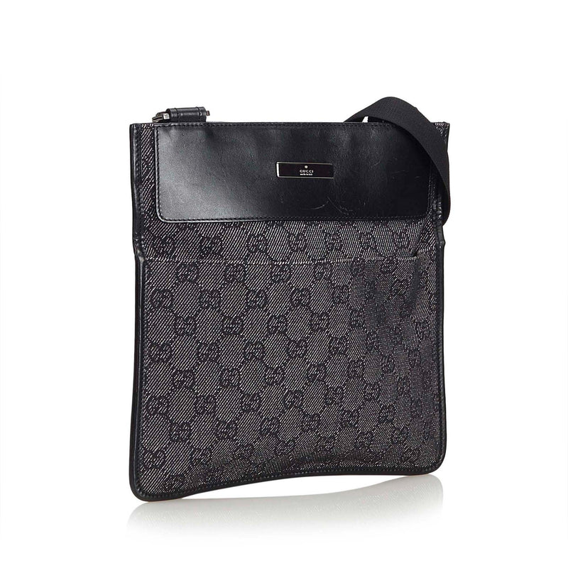 Pre-Loved Gucci Gray Dark Jacquard Fabric Guccissima Crossbody Bag Italy – LuxeDH