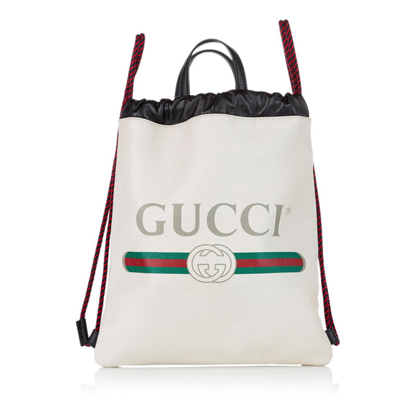 Gucci Logo Drawstring Leather Backpack (SHG-25201) – LuxeDH