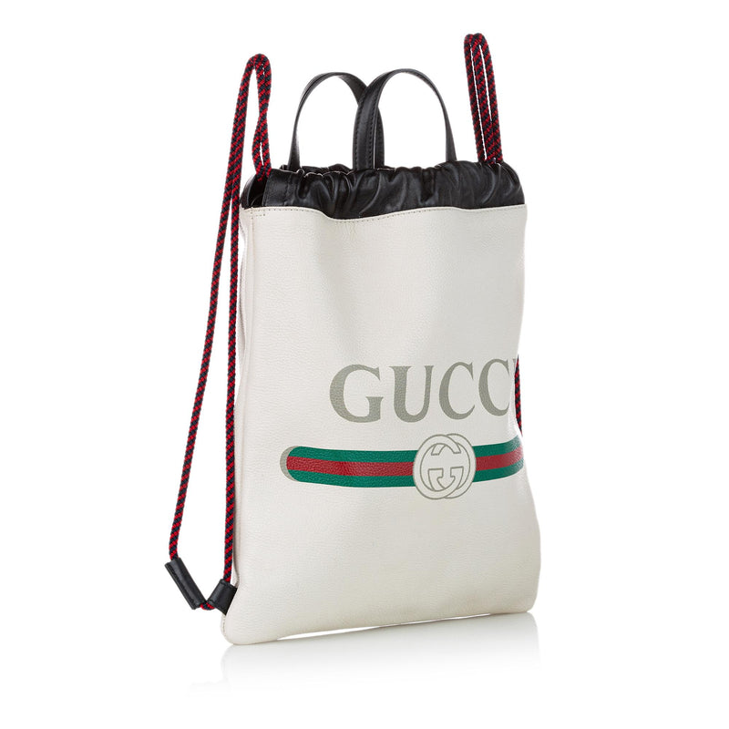 Gucci Logo Drawstring Leather Backpack (SHG-25201) – LuxeDH