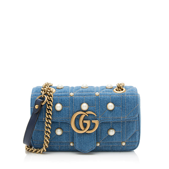 gucci marmont denim pearl bag