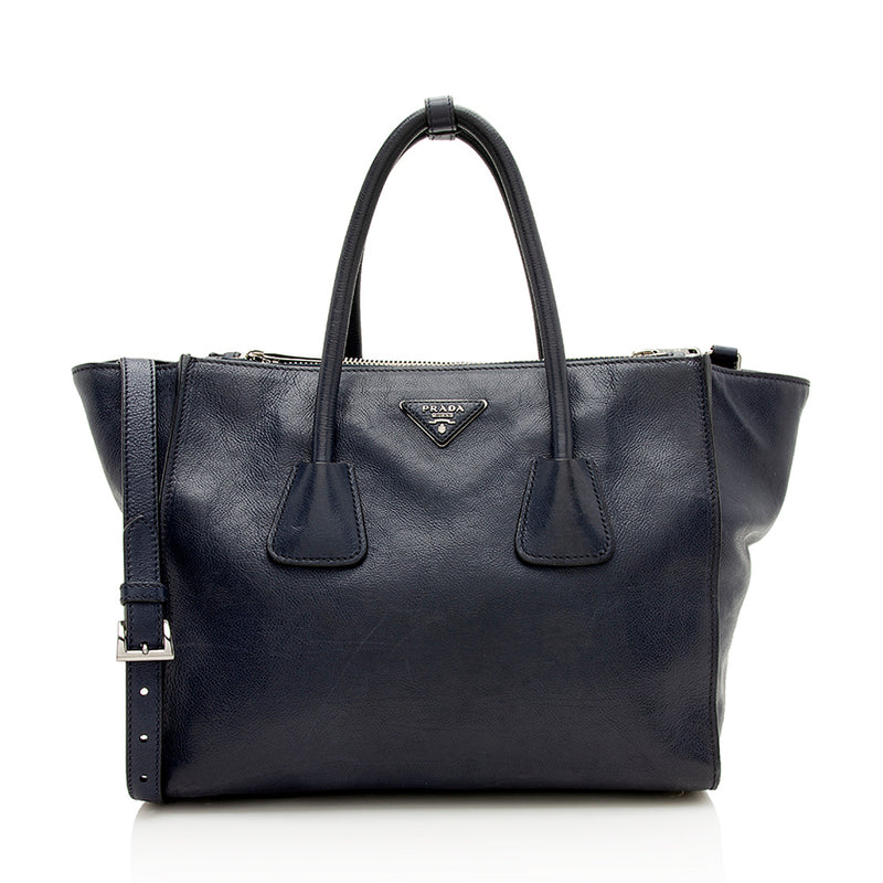 prada glace calf twin pocket tote