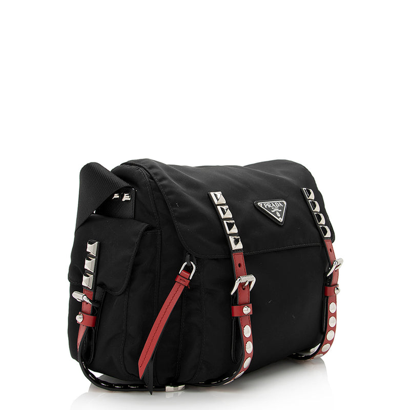Prada New Vela Studded Messenger Bag - FINAL SALE (SHF-21531) – LuxeDH