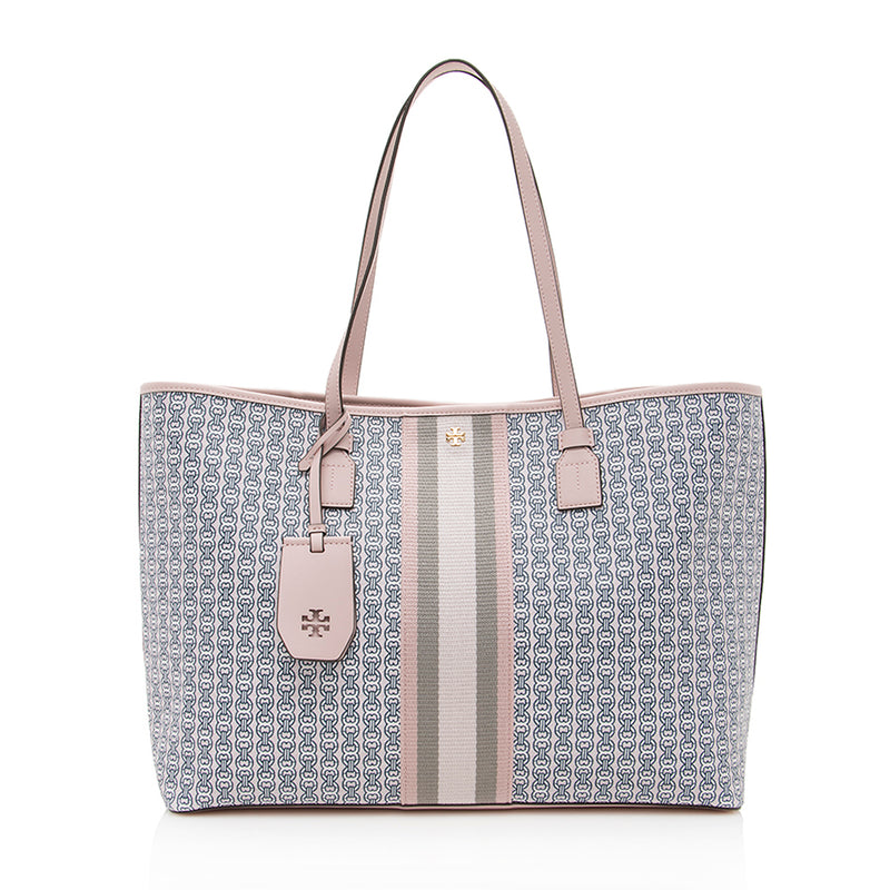 Tory Burch Canvas Gemini Link Chain Print Tote (SHF-18574) – LuxeDH