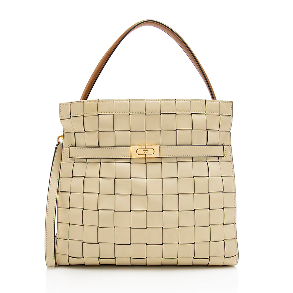 Tory Burch Leather Lee Radziwill Woven Double Satchel (SHF-21758) – LuxeDH
