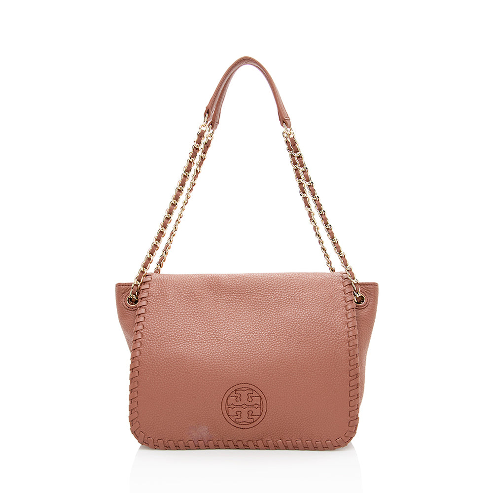 Tory Burch Leather Whipstitch Flap Shoulder Bag (SHF-13493) – LuxeDH