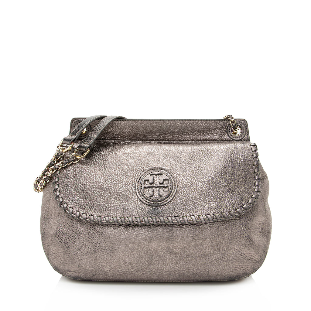 Tory Burch Metallic Leather Marion Saddle Bag (SHF-22337) – LuxeDH
