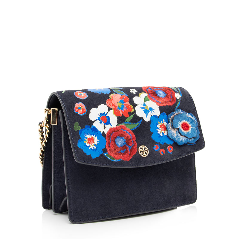 Tory Burch Suede Embroidered Floral Parker Convertible Shoulder Bag (S –  LuxeDH