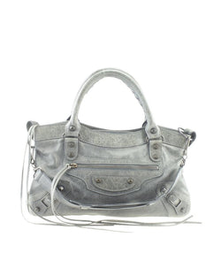 grey leather satchel handbag