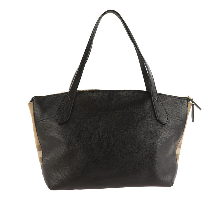 Burberry Welburn House Check Tote Black Leather Shoulder Bag – LuxeDH