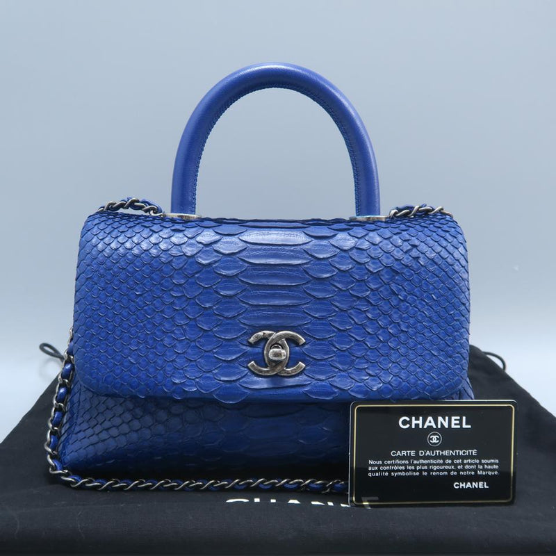 Chanel Coco Handle Mini Blue Snakeskin Leather Shoulder Bag Luxedh