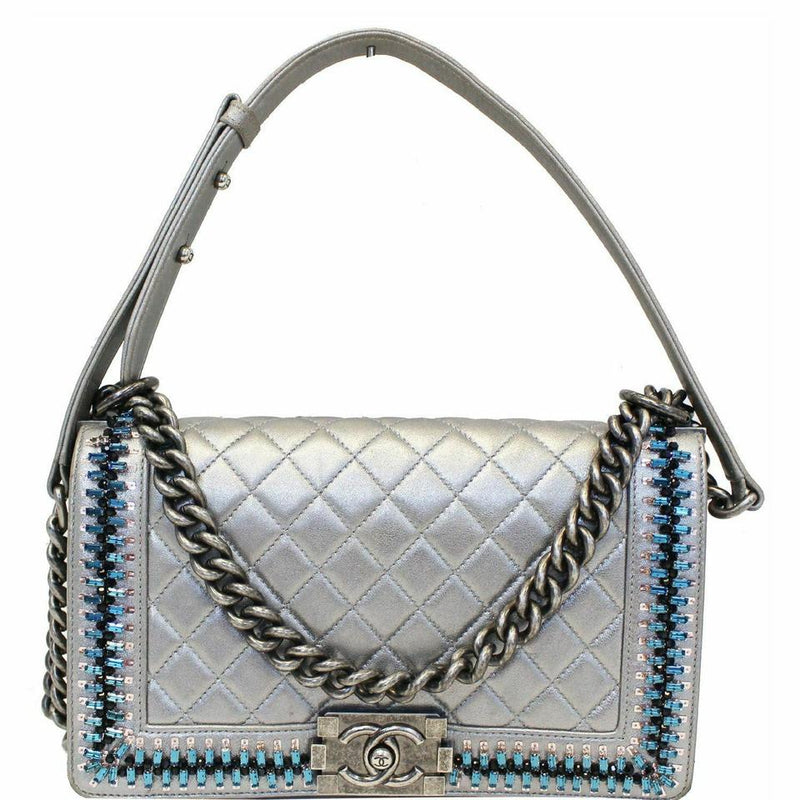 chanel boy bag silver chain