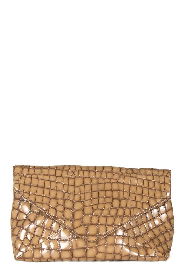 tan patent leather clutch