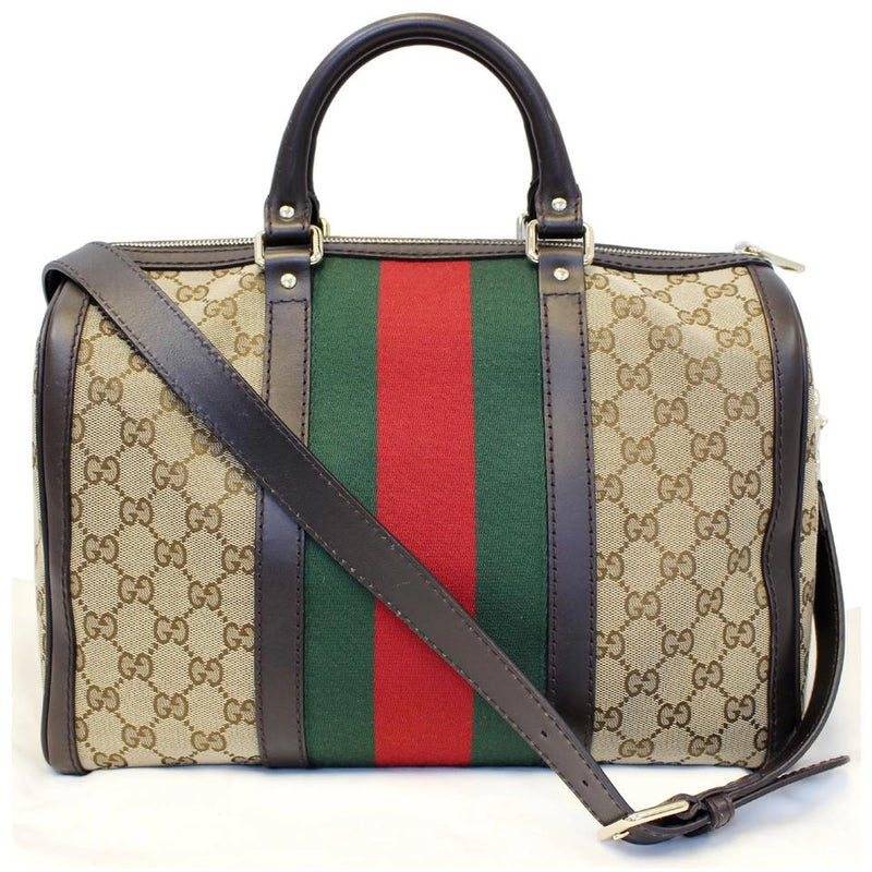 Gucci Boston Vintage Web 247205 Beige Gg Canvas Shoulder Bag – LuxeDH