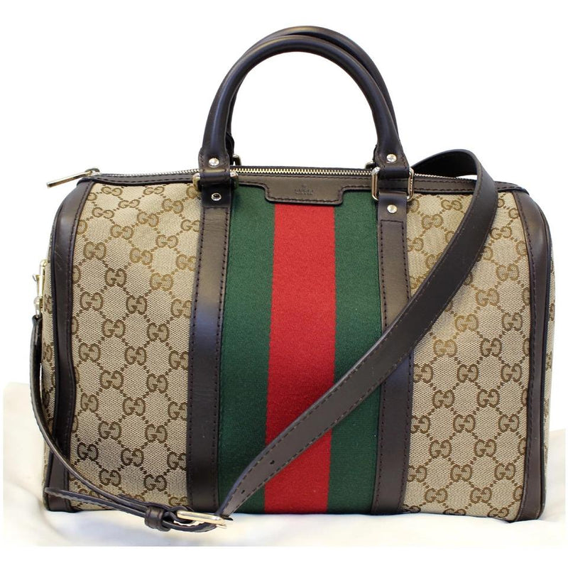 Gucci Boston Vintage Web 247205 Beige Gg Canvas Shoulder Bag – LuxeDH