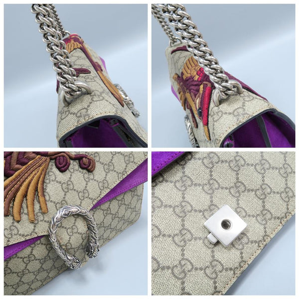 Gucci Dionysus Gg Supreme Medium Bird Ebony Beige Canvas Shoulder Bag - SHD4A-10893 | LuxeDH