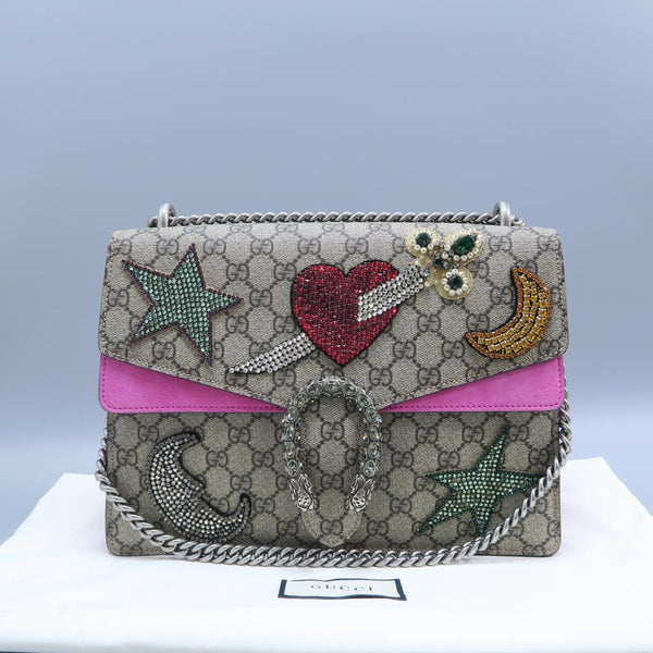 Gucci Dionysus Medium Embellished Grey Gg Supreme Canvas Shoulder Bag - SHD4A-10254 | LuxeDH