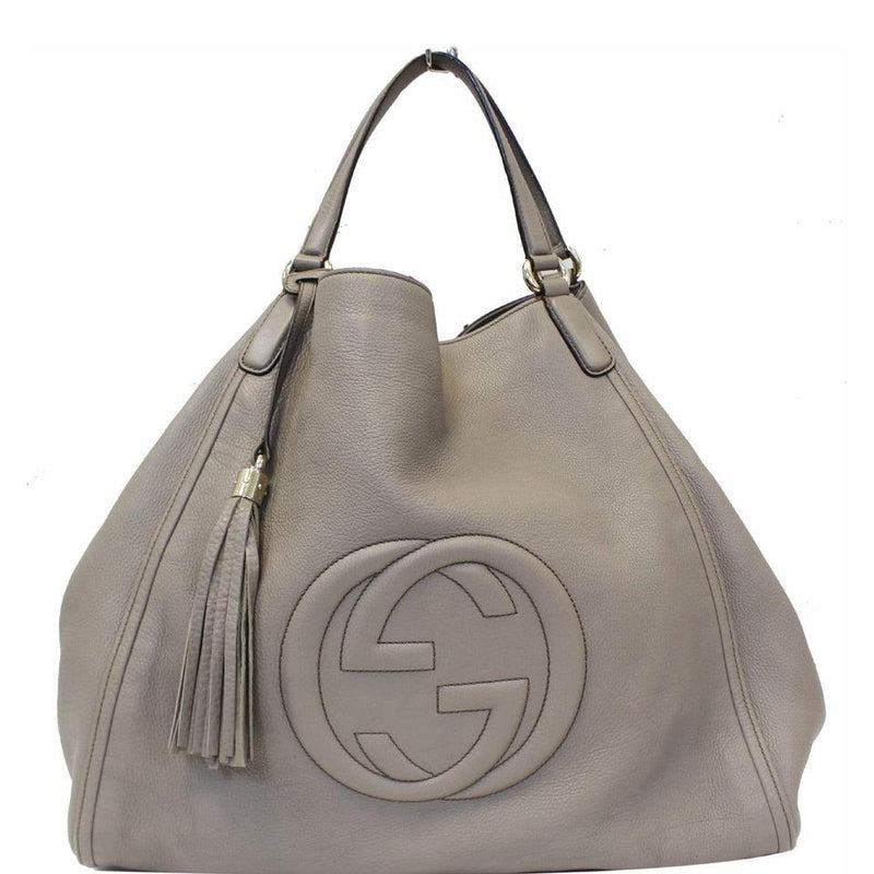 Gucci Hobo Soho Leather Large Tote Taupe Shoulder Bag – LuxeDH