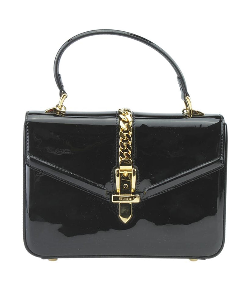 Gucci Sylvie Mini Pochette Black Patent Leather Weekend/Travel Bag – LuxeDH