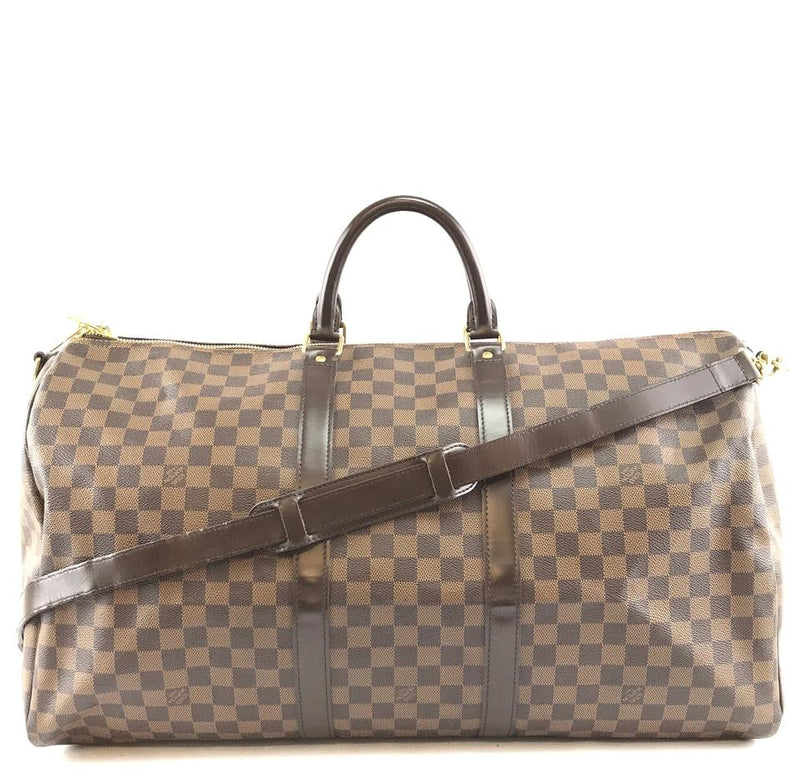 Louis Vuitton Duffle Keepall with Strap 55 Bandouliere Duffe Brown Damier Ébène Canvas Weekend ...