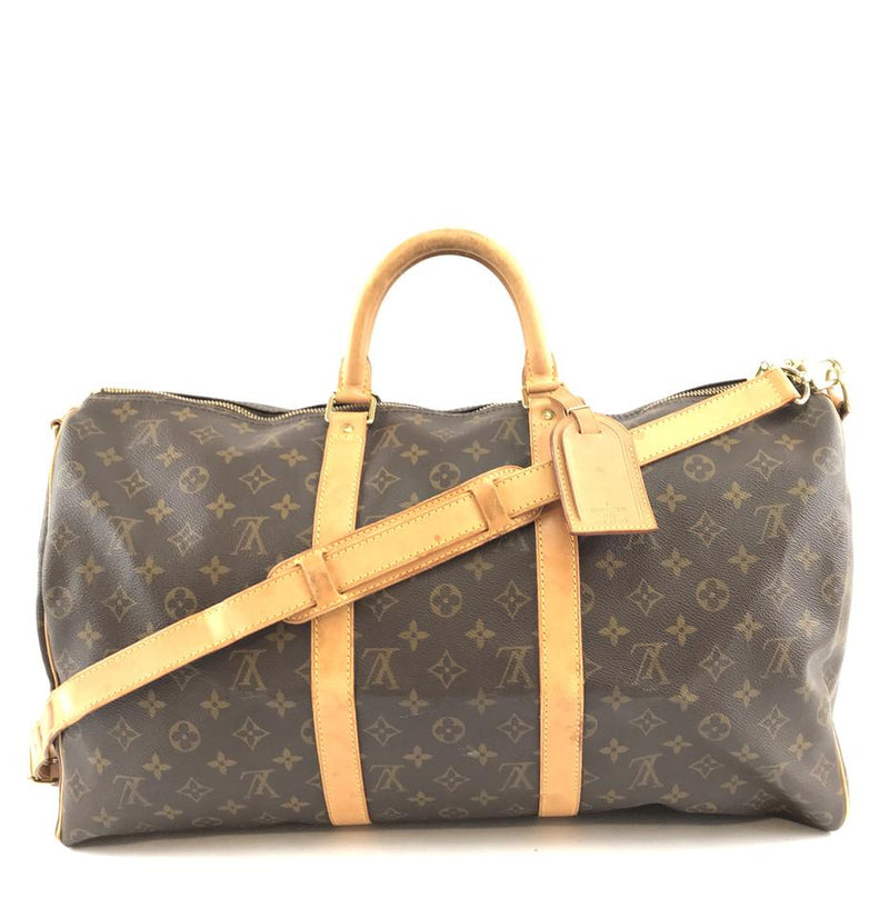 Louis Vuitton Keepall with Strap 50 Bandouliere Duffel Brown Monogram Canvas Weekend/Travel Bag ...