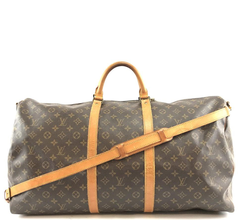 Louis Vuitton Keepall with Strap 60 Bandouliere Duffel Brown Monogram Canvas Weekend/Travel Bag ...