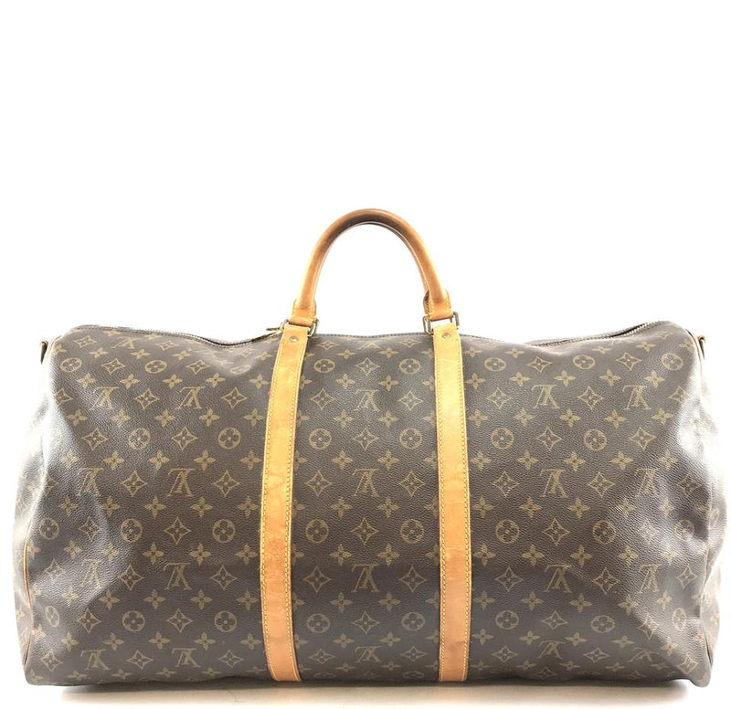 Louis Vuitton Keepall with Strap 60 Bandouliere Duffel Brown Monogram Canvas Weekend/Travel Bag ...