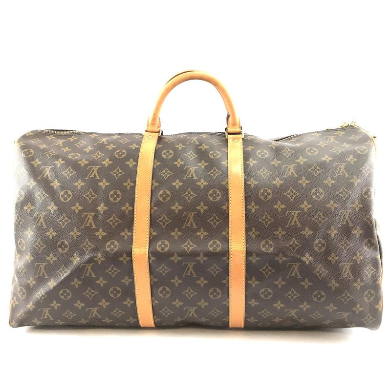 Louis Vuitton Keepall with Strap 60 Bandouliere Duffel Brown Monogram Canvas Weekend/Travel Bag ...