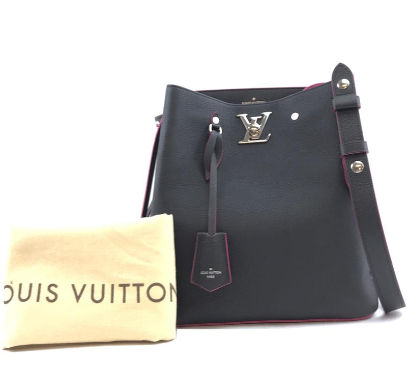 Louis Vuitton Lockme Bucket Rare Lv Turnlock Black with Pink Trim Leather Shoulder Bag – LuxeDH