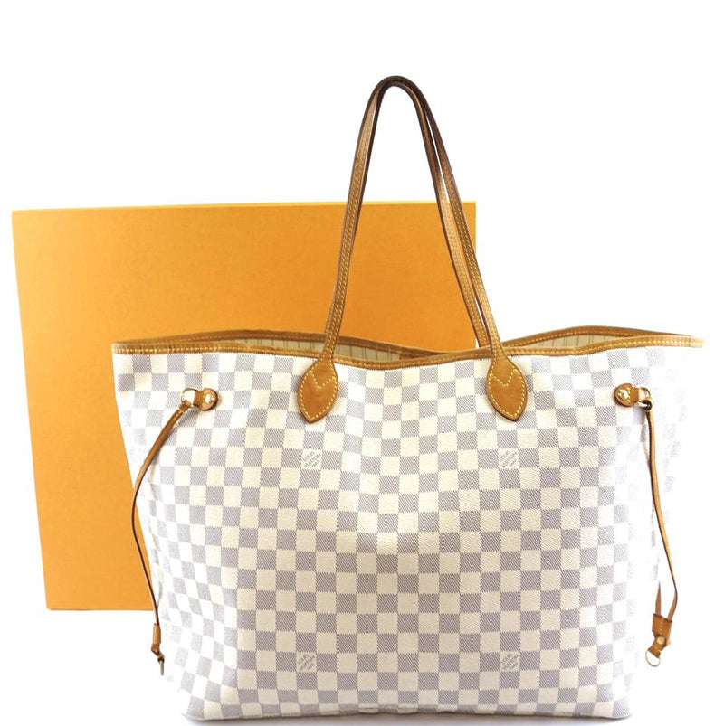 LOUIS VUITTON Neverfull GM Damier Azur Tote Shoulder Bag White