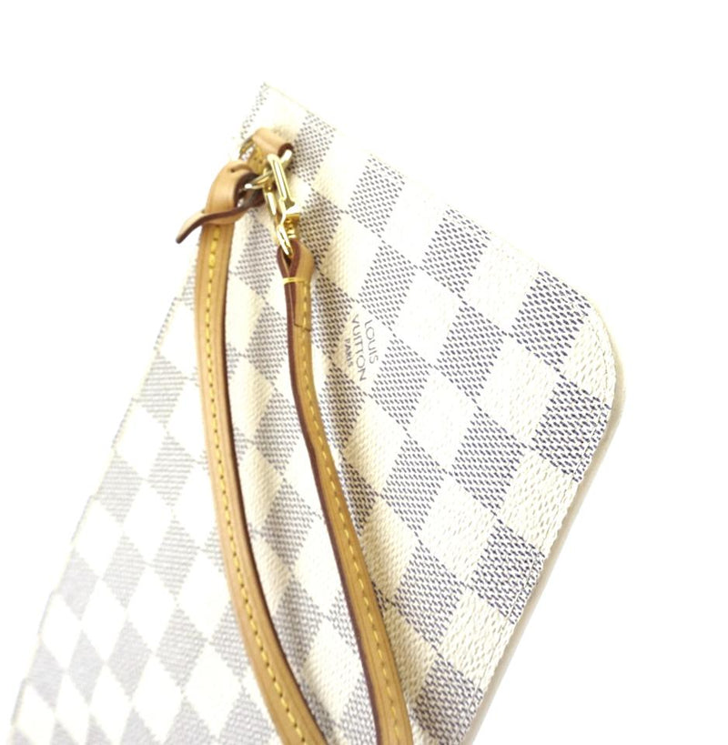 Louis Vuitton Neverfull Pochette XL Wristlet Cosmetic Evening White Grey Damier Azur Canvas ...