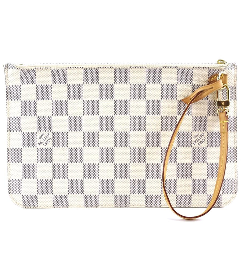 Louis Vuitton Neverfull Pochette XL Wristlet Cosmetic Evening White Grey Damier Azur Canvas ...