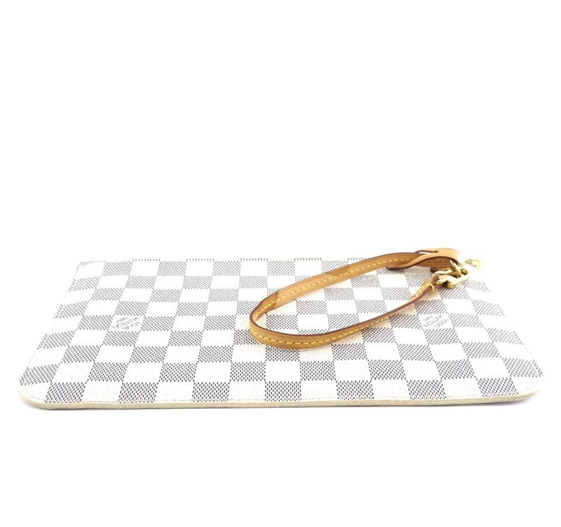 Louis Vuitton Neverfull Pochette XL Wristlet Cosmetic Evening White Grey Damier Azur Canvas ...