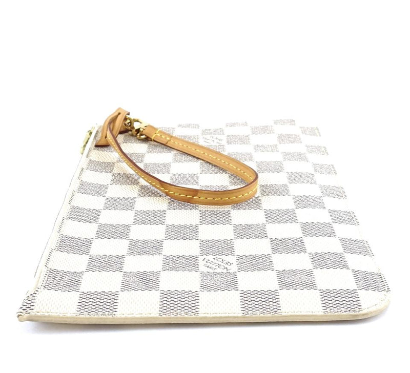 Louis Vuitton Neverfull Pochette XL Wristlet Cosmetic Evening White Grey Damier Azur Canvas ...