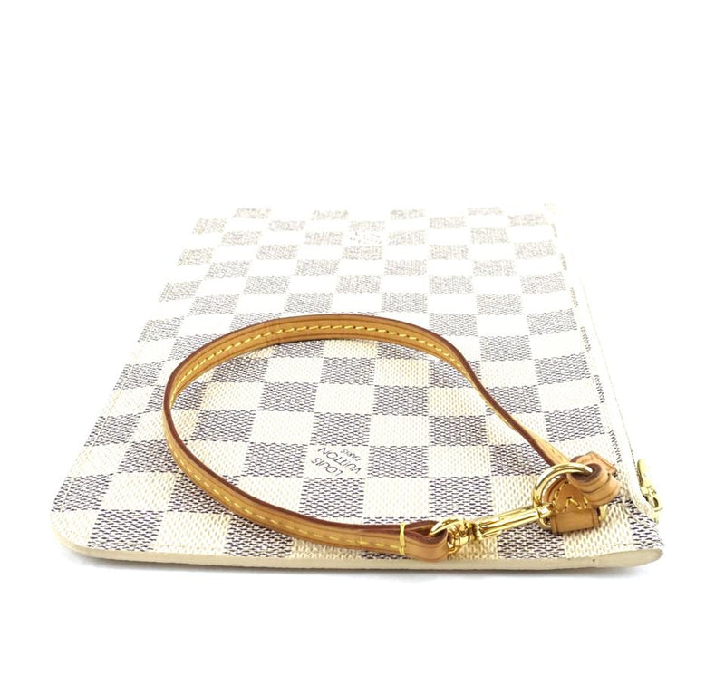 Louis Vuitton Neverfull Pochette XL Wristlet Cosmetic Evening White Grey Damier Azur Canvas ...