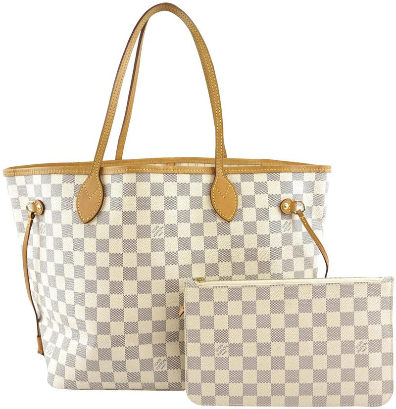 Louis Vuitton Neverfull Tote Pochette Clutch Neo with Mm White Grey Damier Azur Canvas Shoulder ...