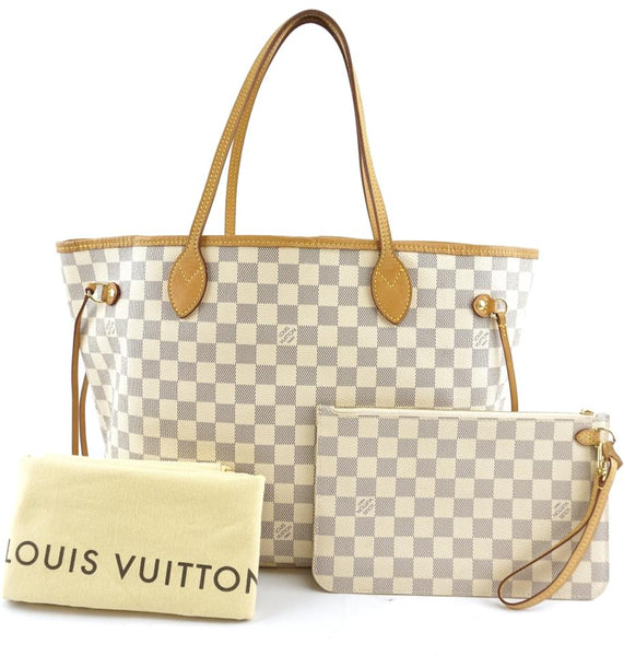 Louis Vuitton Neverfull Tote Pochette Clutch Neo with Mm White Grey Damier Azur Canvas Shoulder ...