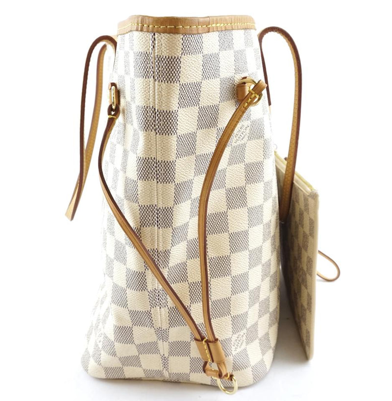 Louis Vuitton Neverfull Tote Pochette Clutch Neo with Mm White Grey Damier Azur Canvas Shoulder ...