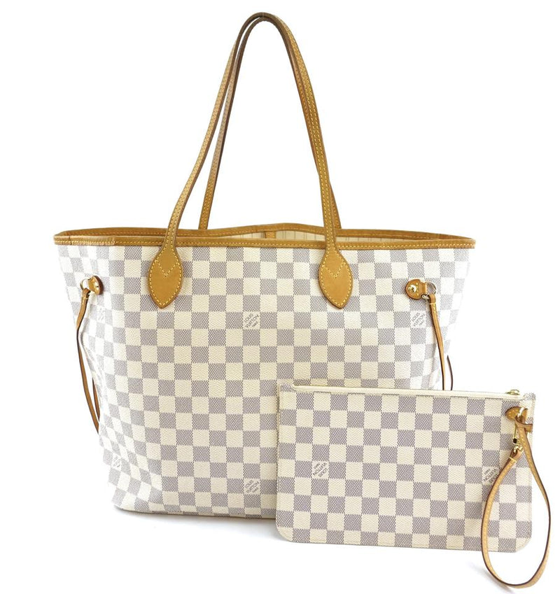 Louis Vuitton Neverfull Tote Pochette Clutch Neo with Mm White Grey Damier Azur Canvas Shoulder ...