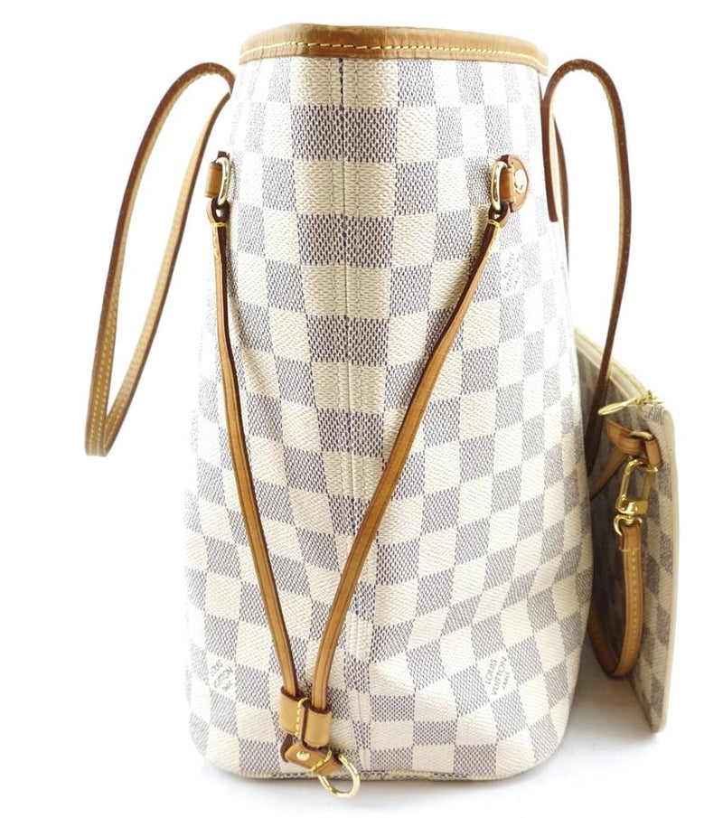 Louis Vuitton Neverfull Tote Pochette Clutch Neo with Mm White Grey Damier Azur Canvas Shoulder ...