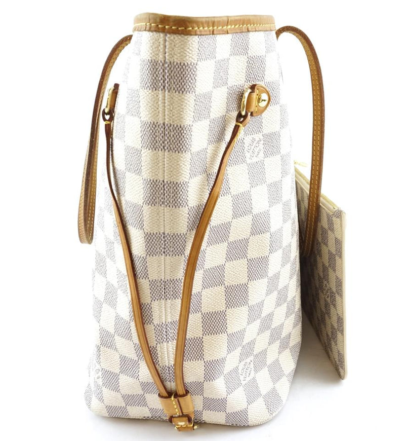 Louis Vuitton Neverfull Tote Pochette Clutch Neo with Mm White Grey Damier Azur Canvas Shoulder ...