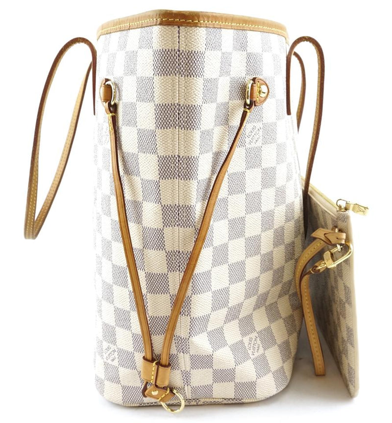 Louis Vuitton Neverfull Tote Pochette Clutch Neo with Mm White Grey Damier Azur Canvas Shoulder ...