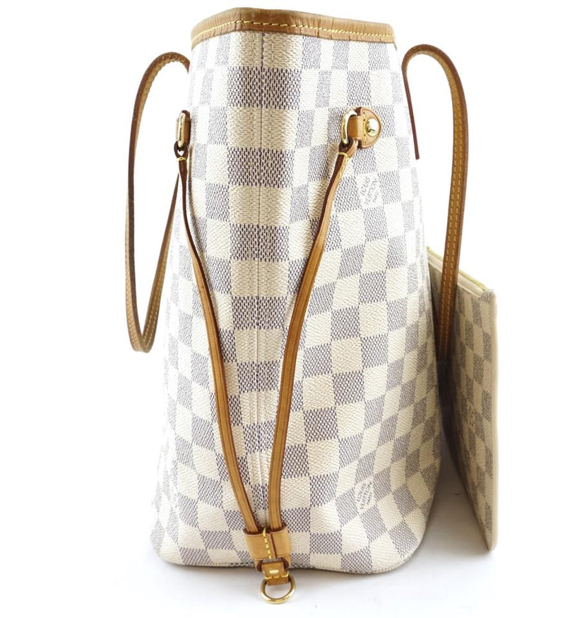 Louis Vuitton Neverfull Tote Pochette Clutch Neo with Mm White Grey Damier Azur Canvas Shoulder ...