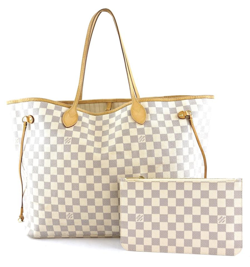 Louis Vuitton Neverfull Tote Pochette Clutch Neo with Gm White Grey Damier Azur Canvas Shoulder ...