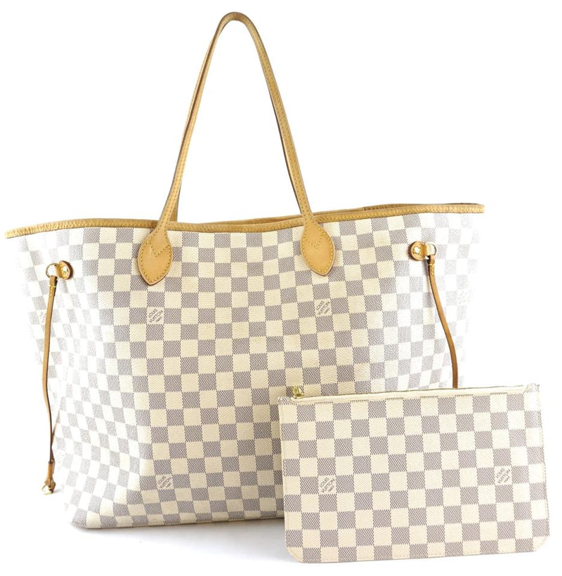 Louis Vuitton Neverfull Tote Pochette Clutch Neo with Gm White Grey Damier Azur Canvas Shoulder ...